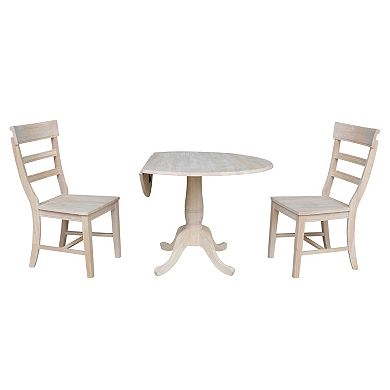 Unfinished Round Pedestal Dining Table & Chair 3-piece Set
