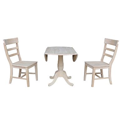 Unfinished Round Pedestal Dining Table & Chair 3-piece Set