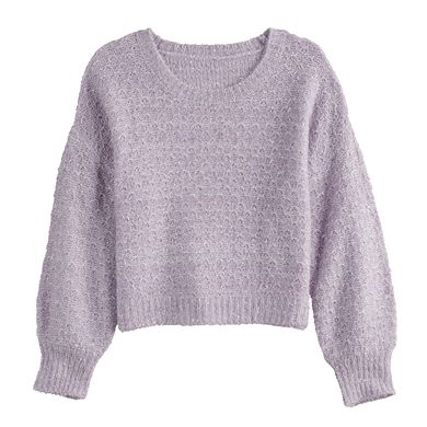 Juniors' Vylette Puff Sleeve Crewneck Sweater