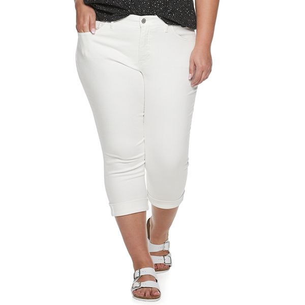 white mark Women's Plus Size Super Stretch High Rise Denim Capri Jeans