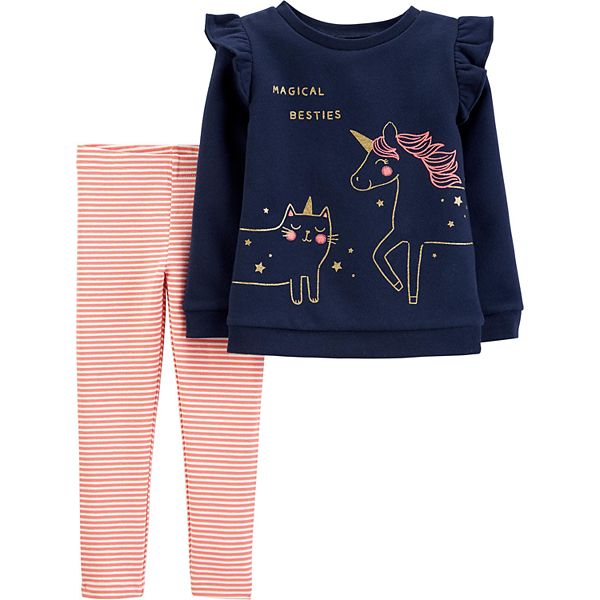 Toddler Girl Carter's 2-Piece Unicorn Fleece Top & Striped Legging Set