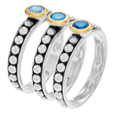Rosabella 14K Gold Over Sterling Silver Genuine Blue Topaz Stacking Rings