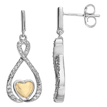 Rosabella 14K Gold Over Sterling Silver Lab-Created White Sapphire Heart Drop Earrings