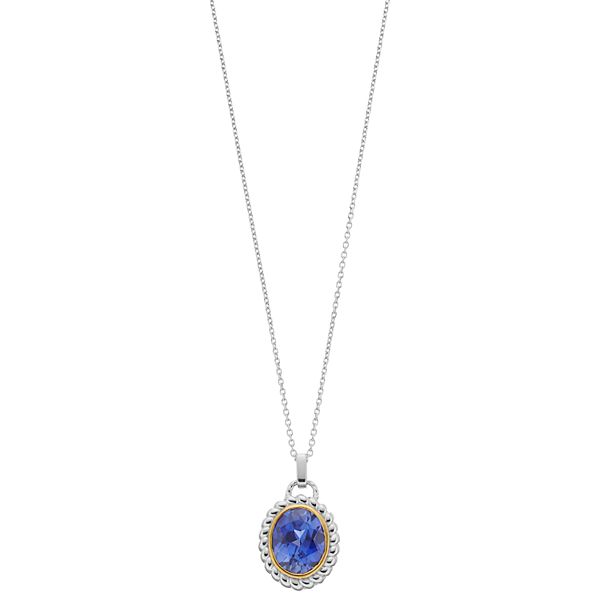 Rosabella Two Tone Sterling Silver Lab-Created Sapphire Pendant Necklace