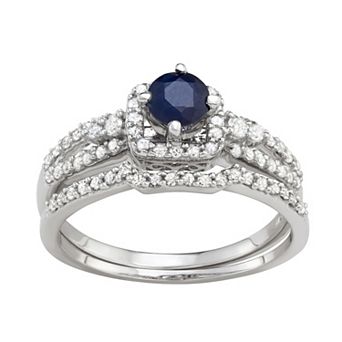 HDI 10k White Gold 1/2 Carat T.W. Diamond & Sapphire Engagement Ring Set
