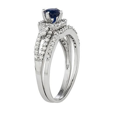 HDI 10k White Gold 1/2 Carat T.W. Diamond & Sapphire Engagement Ring Set