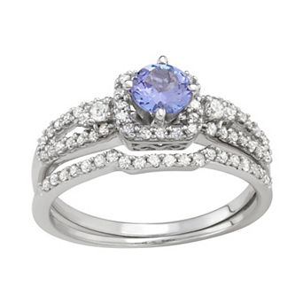 HDI 10k White Gold 1/2 Carat T.W. Diamond & Tanzanite Engagement Ring Set
