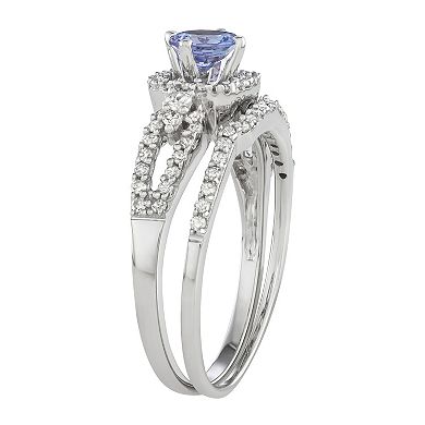 10k White Gold 1/2 Carat T.W. Diamond & Tanzanite Engagement Ring Set