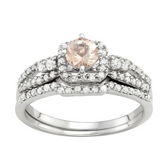 HDI 10k White Gold 1/2 Carat T.W. Diamond & Morganite Engagement Ring Set