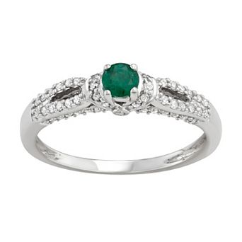 HDI 14k White Gold 1/3 Carat T.W. Diamond & Emerald Engagement Ring