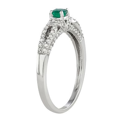 HDI 14k White Gold 1/3 Carat T.W. Diamond & Emerald Engagement Ring