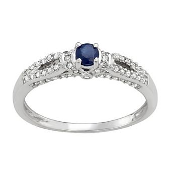 HDI 14k White Gold 1/3 Carat T.W. Diamond & Sapphire Engagement Ring