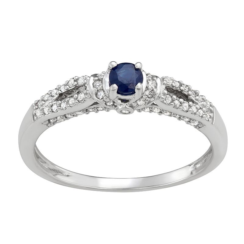 14k White Gold 1/3 Carat T.W. Diamond & Sapphire Engagement Ring, Womens, 