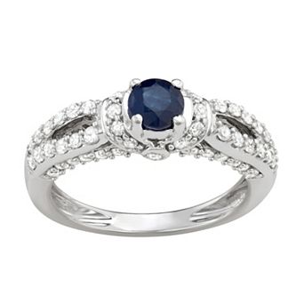HDI 14k White Gold 5/8 Carat T.W. Diamond & Sapphire Engagement Ring