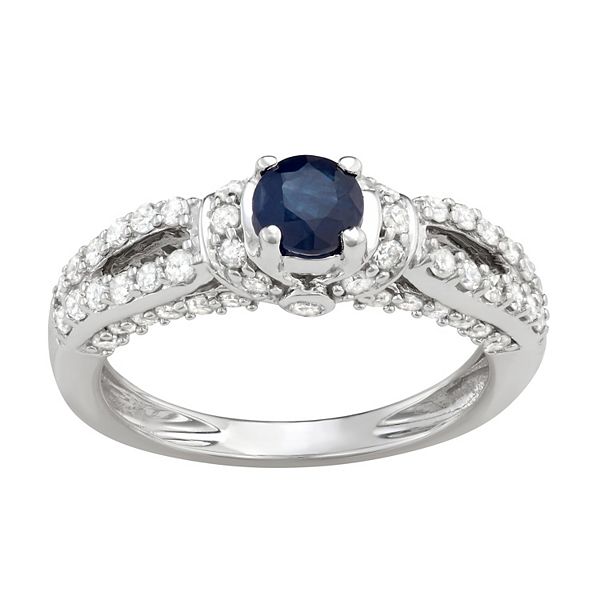 14k White Gold 5/8 Carat T.W. Diamond & Sapphire Engagement Ring