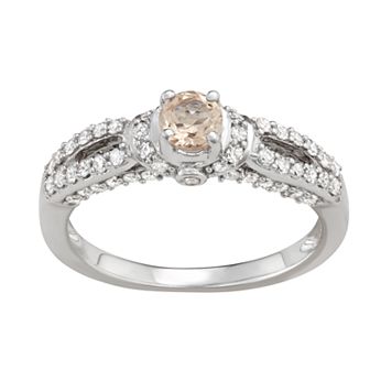 HDI 14k White Gold 5/8 Carat T.W. Diamond & Morganite Engagement Ring