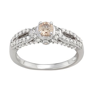HDI 14k White Gold 5/8 Carat T.W. Diamond & Morganite Engagement Ring