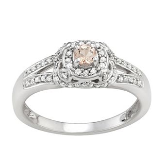 HDI 14k White Gold 1/3 Carat T.W. Diamond & Morganite Halo Engagement Ring
