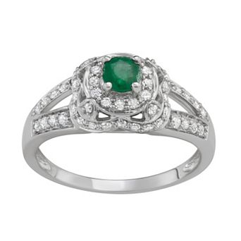 HDI 14k White Gold 1/2 Carat T.W. Diamond & Emerald Halo Engagement Ring