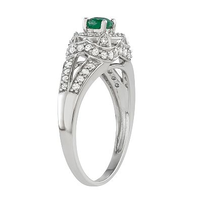 HDI 14k White Gold 1/2 Carat T.W. Diamond & Emerald Halo Engagement Ring