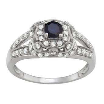 HDI 14k White Gold Sapphire & 1 Carat T.W. Diamond Engagement Ring