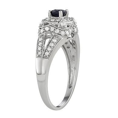 14k White Gold Sapphire & 1 Carat T.W. Diamond Engagement Ring