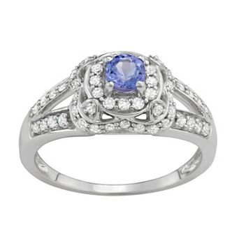 HDI 14k White Gold 1/2 Carat T.W. Diamond & Tanzanite Halo Engagement Ring
