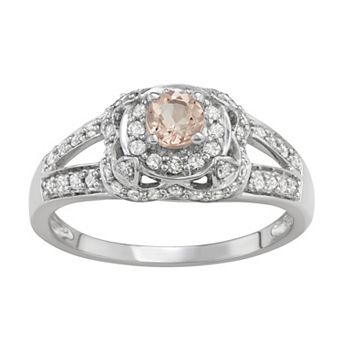 HDI 14k White Gold 1/2 Carat T.W. Diamond & Morganite Halo Engagement Ring