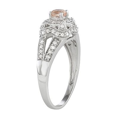 HDI 14k White Gold 1/2 Carat T.W. Diamond & Morganite Halo Engagement Ring