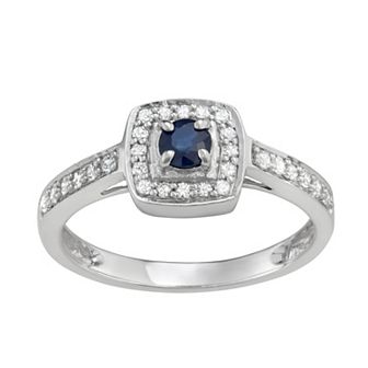 HDI 14k White Gold 1/3 Carat T.W. Diamond & Gemstone Halo Engagement Ring