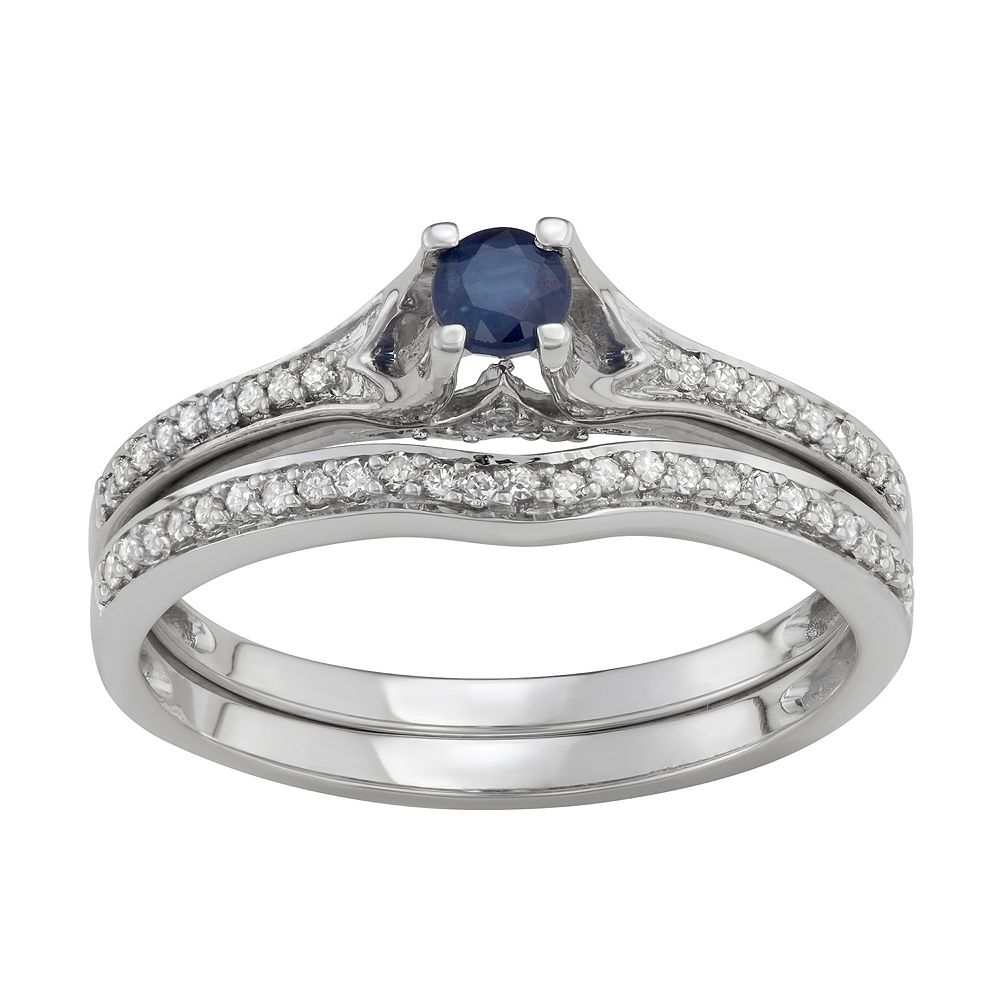HDI 14k White Gold 1/3 Carat T.W. Diamond & Gemstone Engagement Ring Set