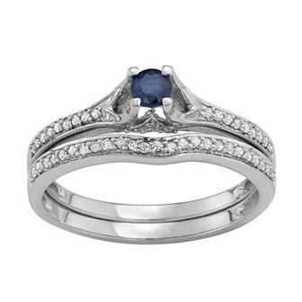 HDI 14k White Gold 1/3 Carat T.W. Diamond & Gemstone Engagement Ring Set