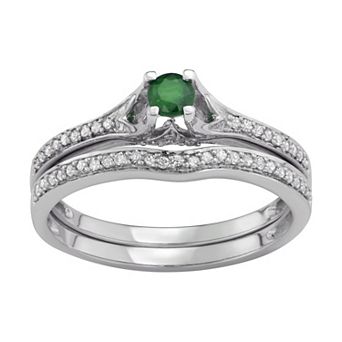 HDI 14k White Gold 1/3 Carat T.W. Diamond & Gemstone Engagement Ring Set