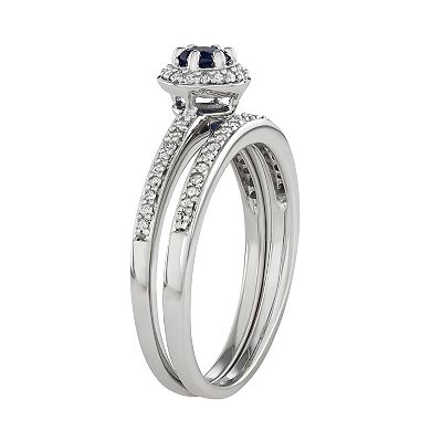 10k White Gold 1/3 Carat T.W. Diamond & Gemstone Halo Engagement Ring Set