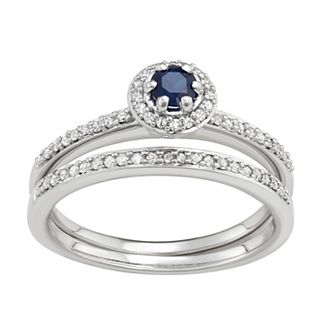 HDI 10k White Gold 1/3 Carat T.W. Diamond & Gemstone Halo Engagement Ring Set