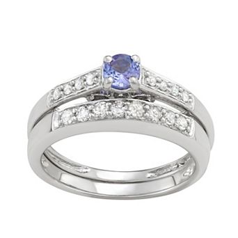 HDI 10k White Gold 1/3 Carat T.W. Diamond & Tanzanite Engagement Ring Set