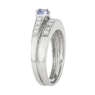 10k White Gold 1/3 Carat T.W. Diamond & Tanzanite Engagement Ring Set