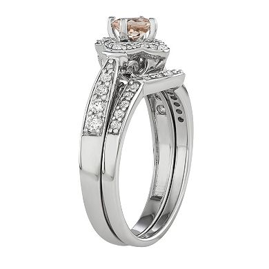 14k White Gold 1/2 Carat T.W. Diamond & Gemstone Halo Engagement Ring Set