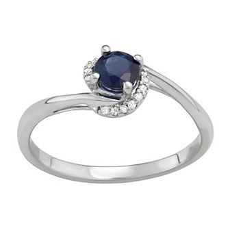 HDI 14k White Gold 1/10 Carat T.W. Diamond & Gemstone Bypass Ring