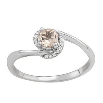 HDI 14k White Gold 1/10 Carat T.W. Diamond & Gemstone Bypass Ring