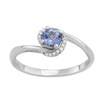 HDI 14k White Gold 1/10 Carat T.W. Diamond & Gemstone Bypass Ring