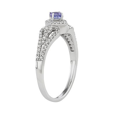 14k White Gold 1/3 Carat T.W. Diamond & Gemstone Square Halo Ring