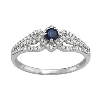 HDI 14k White Gold 1/3 Carat T.W. Diamond & Gemstone Square Halo Ring