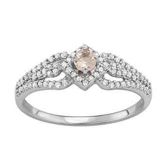 HDI 14k White Gold 1/3 Carat T.W. Diamond & Gemstone Square Halo Ring