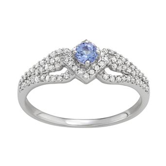 HDI 14k White Gold 1/3 Carat T.W. Diamond & Gemstone Square Halo Ring