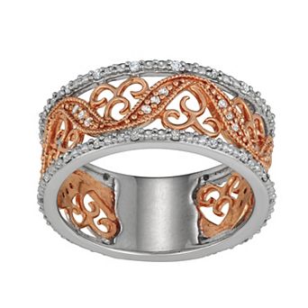 HDI Two Tone 10k Gold 1/4 Carat T.W. Diamond Filigree Wedding Band