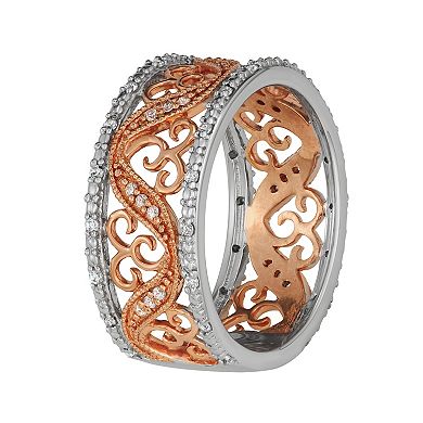 HDI Two Tone 10k Gold 1/4 Carat T.W. Diamond Filigree Wedding Band
