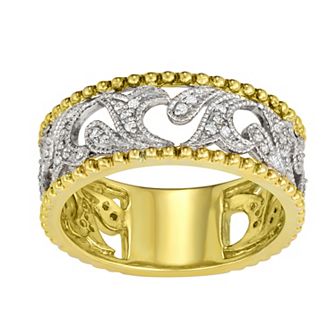 HDI Two Tone 10k Gold 1/5 Carat T.W. Diamond Filigree Wedding Band