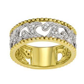 HDI Two Tone 10k Gold 1/5 Carat T.W. Diamond Filigree Wedding Band