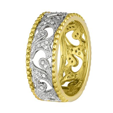 Two Tone 10k Gold 1/5 Carat T.W. Diamond Filigree Wedding Band